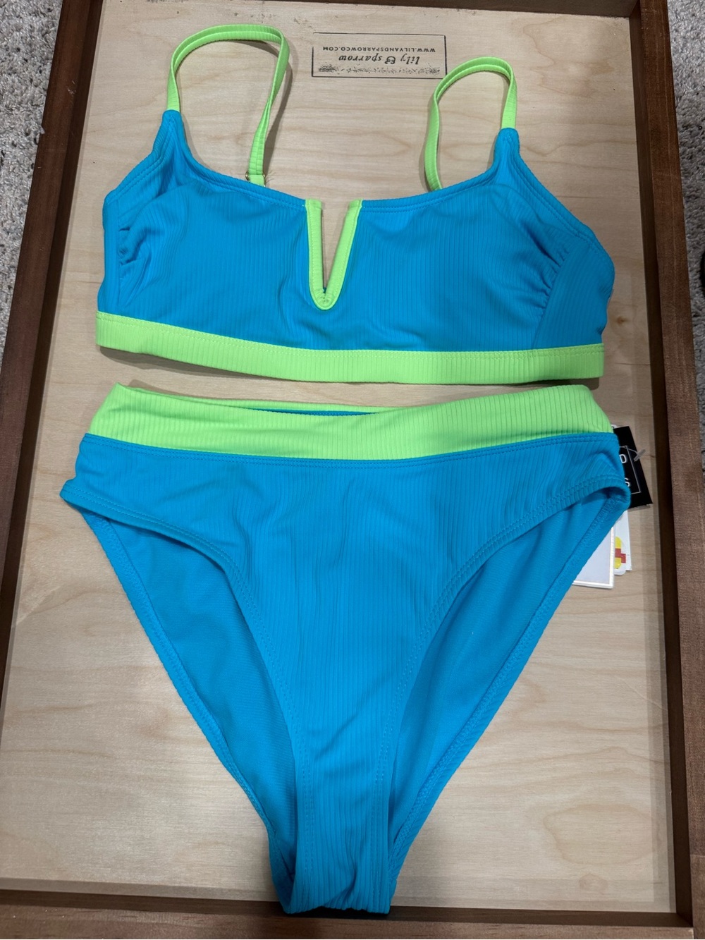 Macy's Bright Turquoise and Neon Green Bikini Set